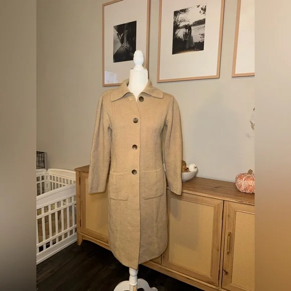 Talbots Tan Button Down 100% Alpaca longline sweater size small - Picture 1 of 5